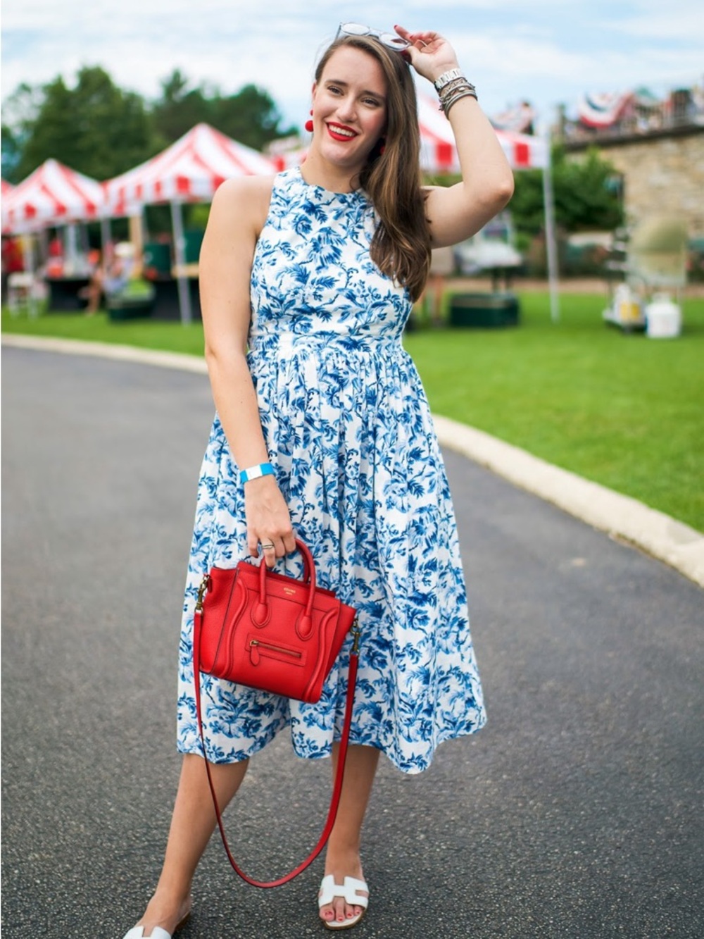 Jack Wills Constance Blue and White Floral Halter Midi Dress